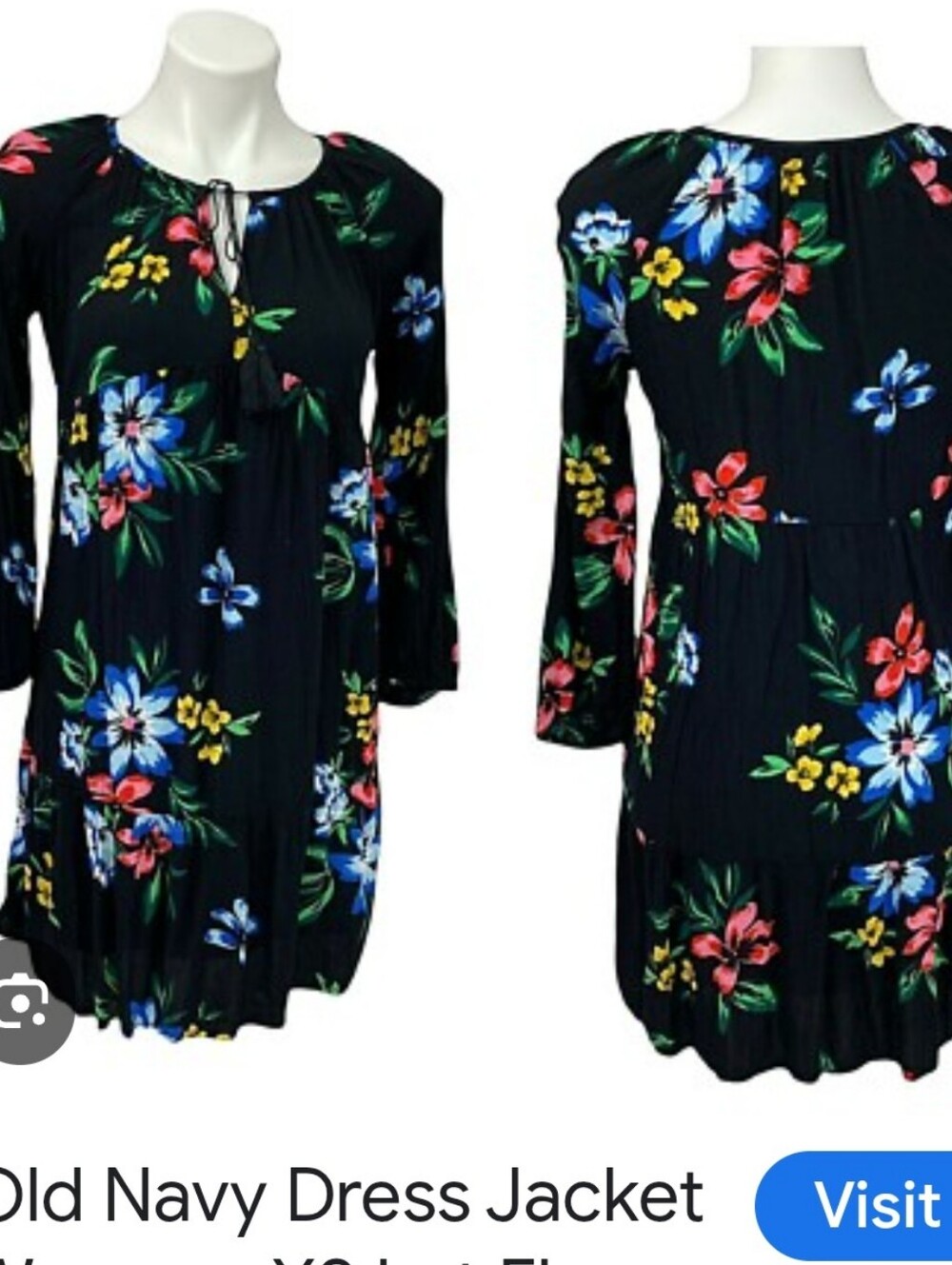 Dress Colorful flowers long sleeves by Old Navy low neck Size L STRETCHY 🌺🌺